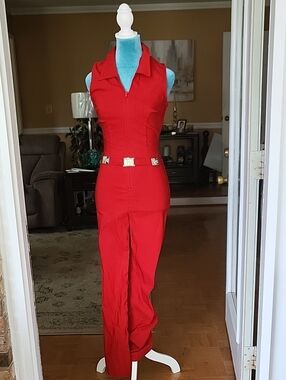 Red Sleeveless Zip-Front Jumpsuit